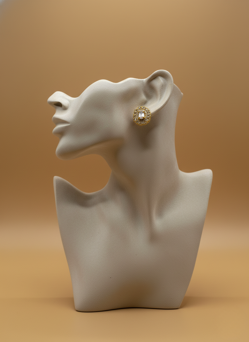 Classic Gold AD Stud Earrings – Timeless Sparkle