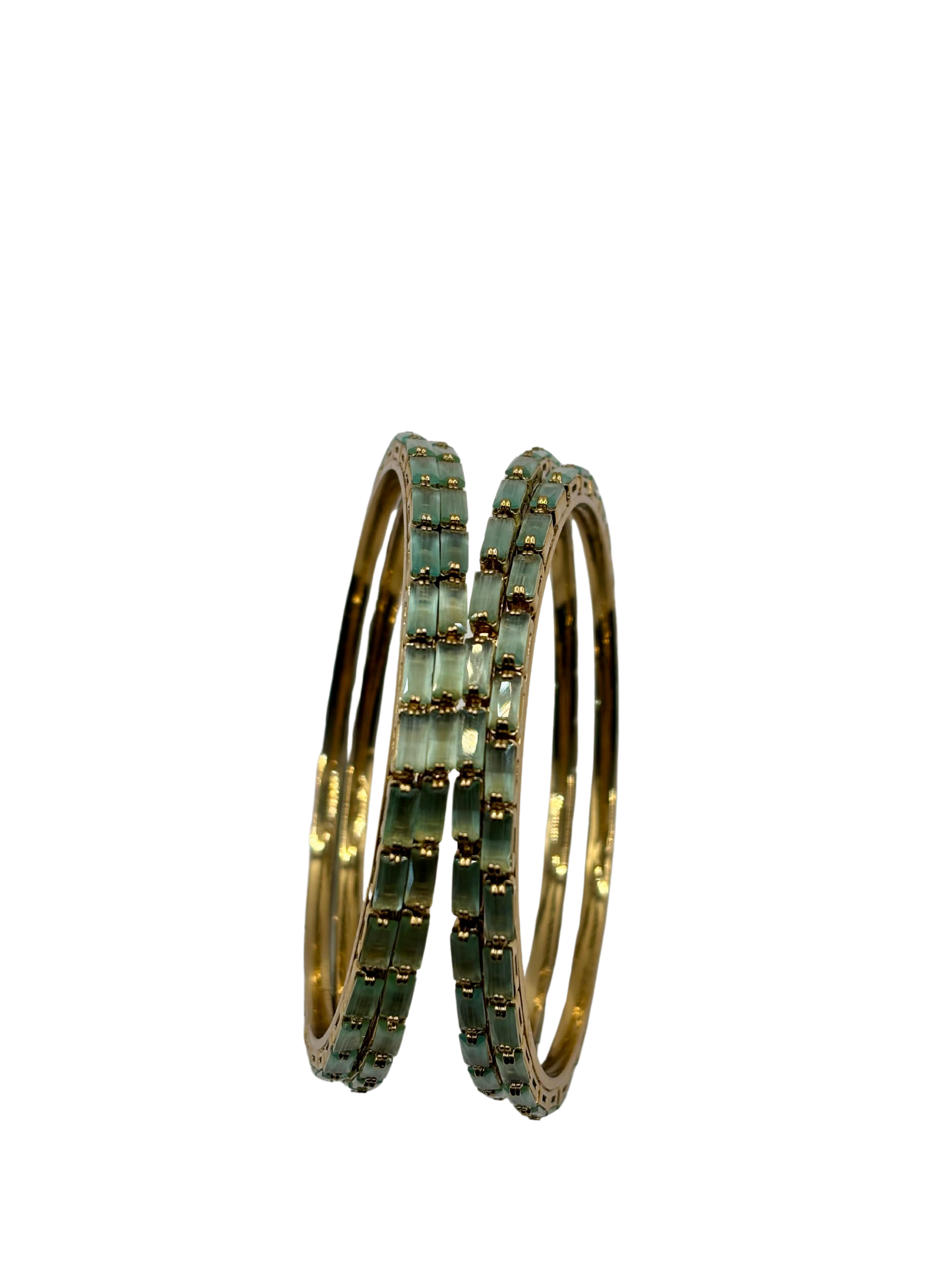Mint Green Crystal Bangles (Set of 4)