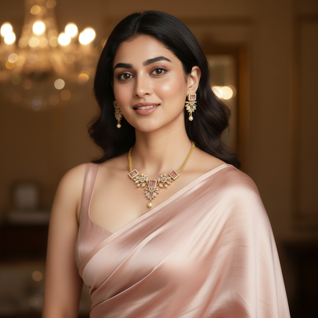 Kashwi Blush Bloom AD Necklace Set