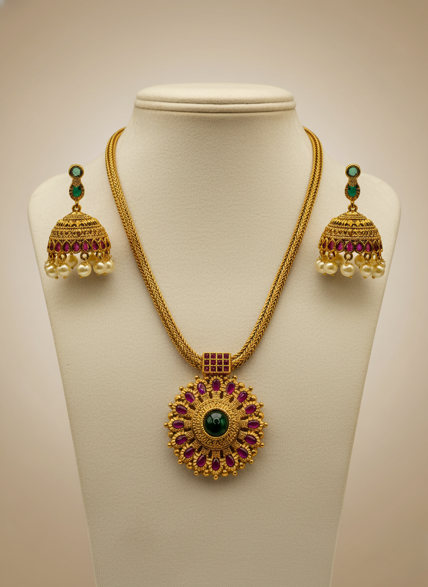 Kashwi CZ Floral Round Necklace Set