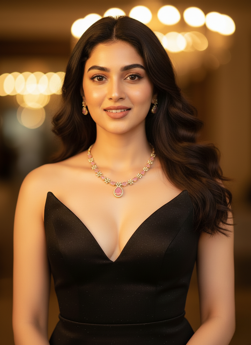 Blush Pink AD Necklace Set – Premium Gold Finish