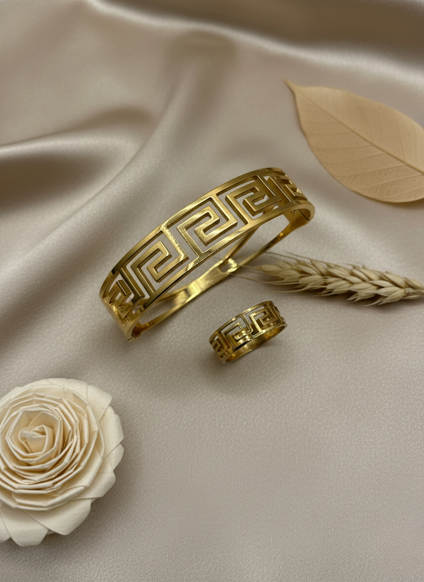 Maze Luxe Bracelet & Ring Combo (Anti-Tarnish Korean Finish)