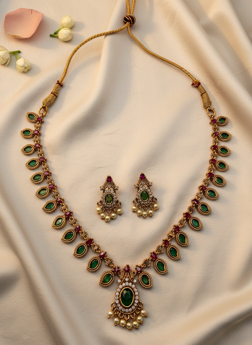 Palakka Emerald–Ruby Necklace Set – Traditional Kerala Design