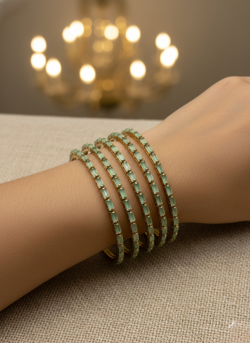 Mint Green Crystal Bangles (Set of 4)