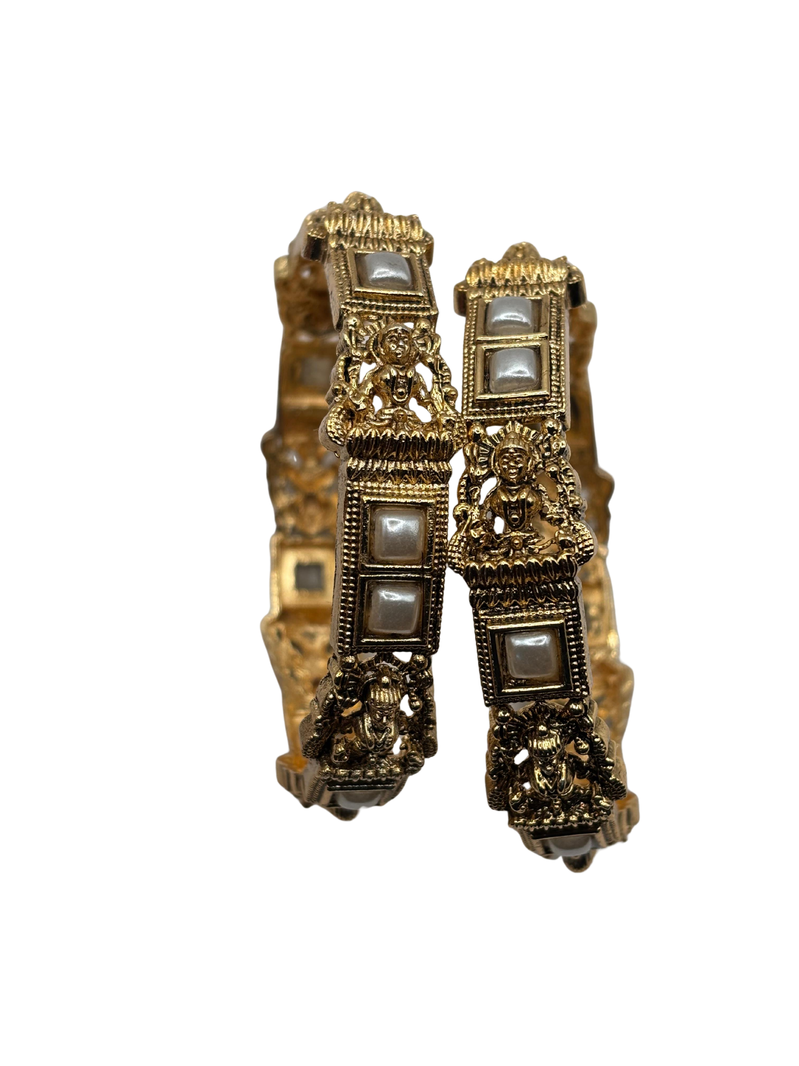 Goddess Lakshmi Antique Pearl Bangles (Set of 2)