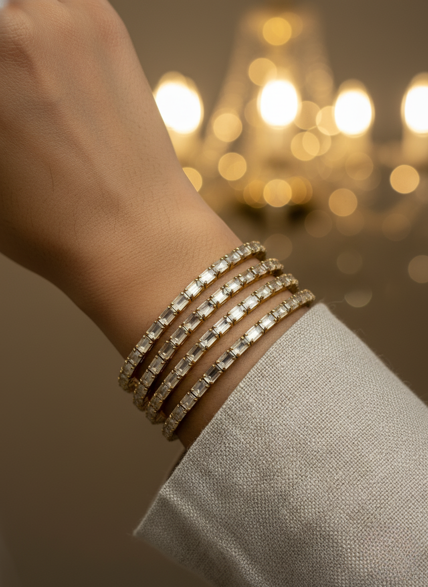 Elegant White Crystal Bangles (Set of 4)