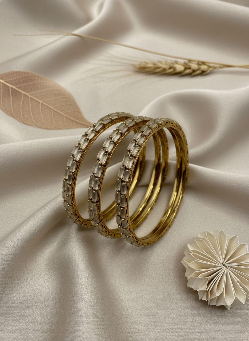 Elegant White Crystal Bangles (Set of 4)