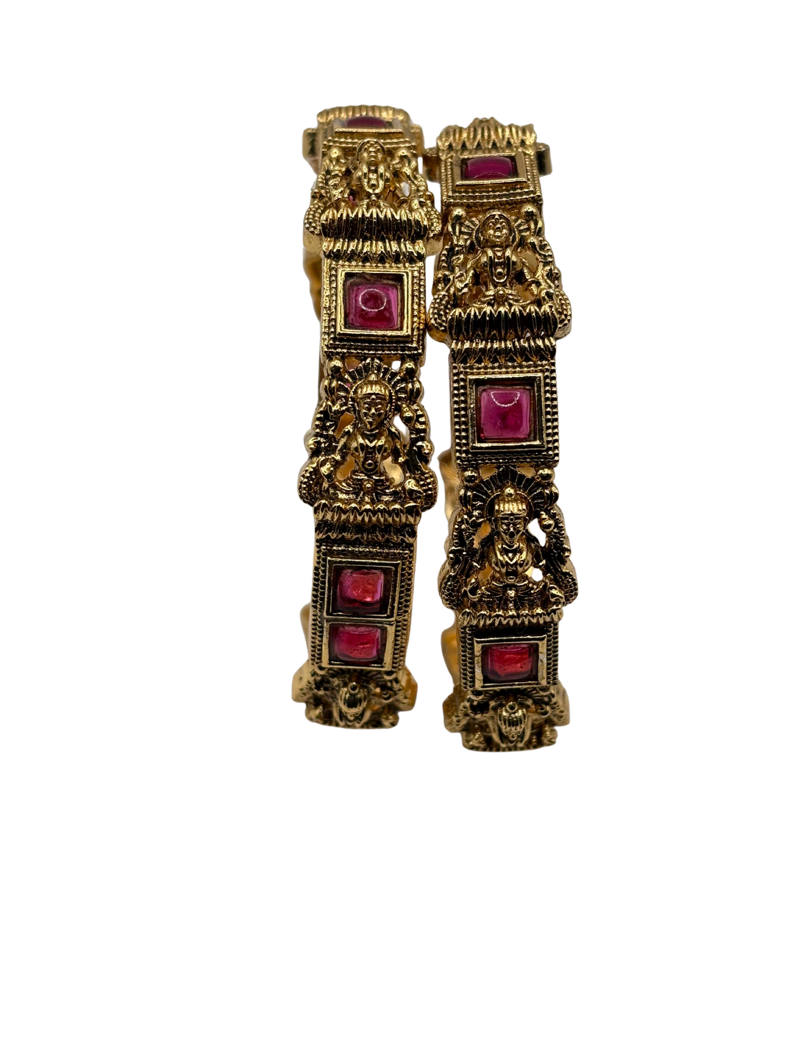 Temple Lakshmi Ruby Antique Bangles (Set of 2)