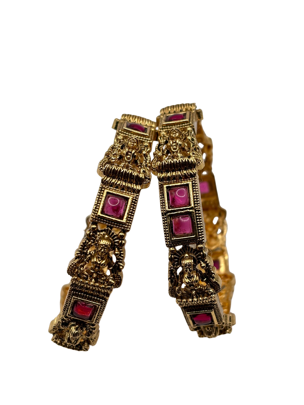 Temple Lakshmi Ruby Antique Bangles (Set of 2)