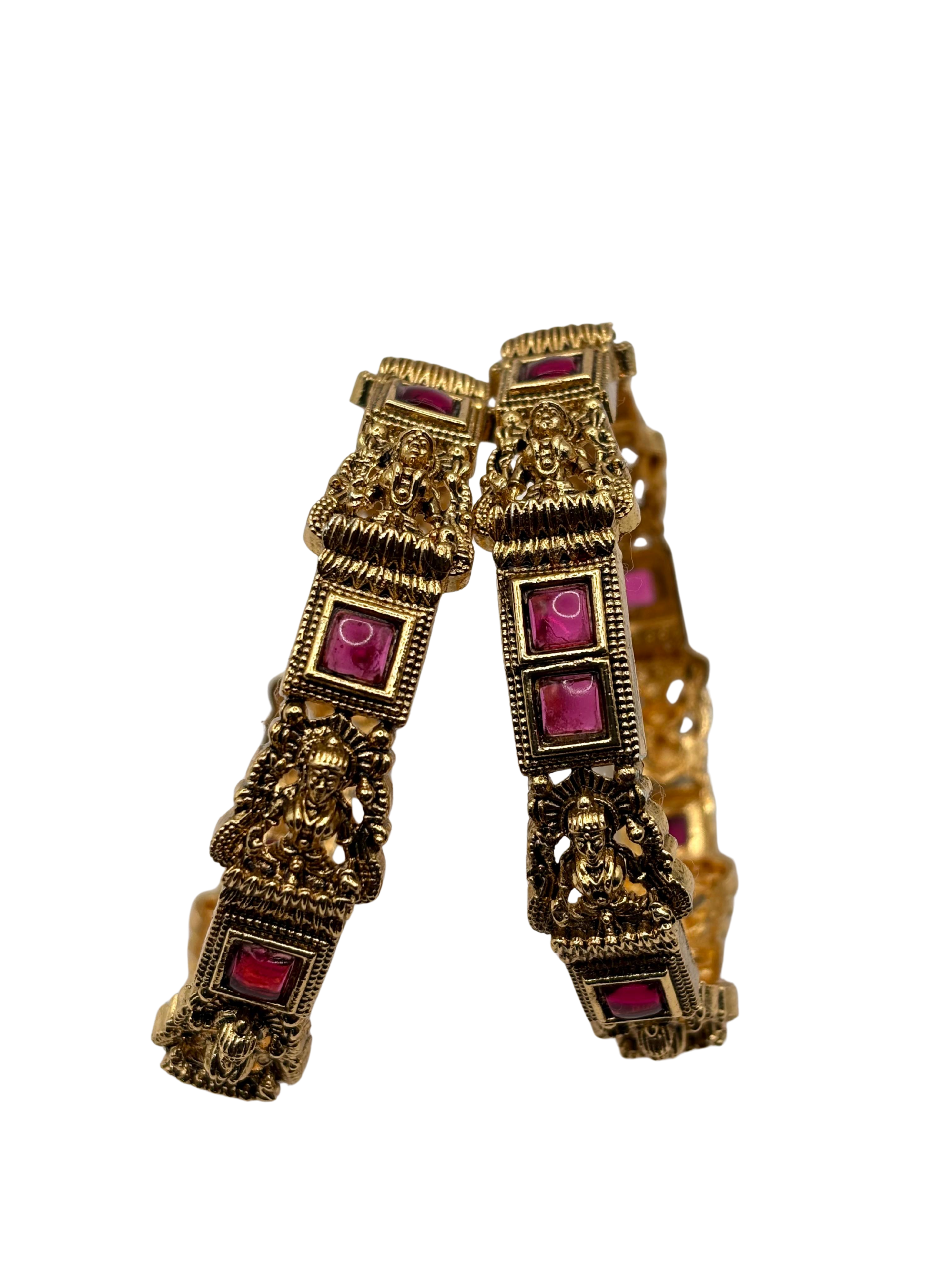 Temple Lakshmi Ruby Antique Bangles (Set of 2)