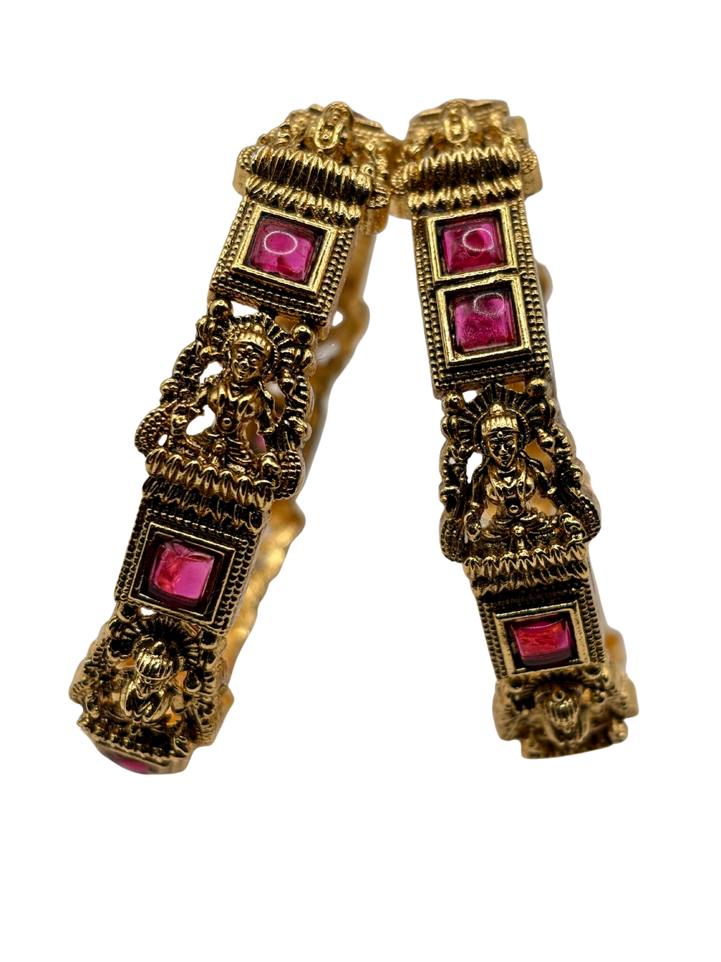 Temple Lakshmi Ruby Antique Bangles (Set of 2)