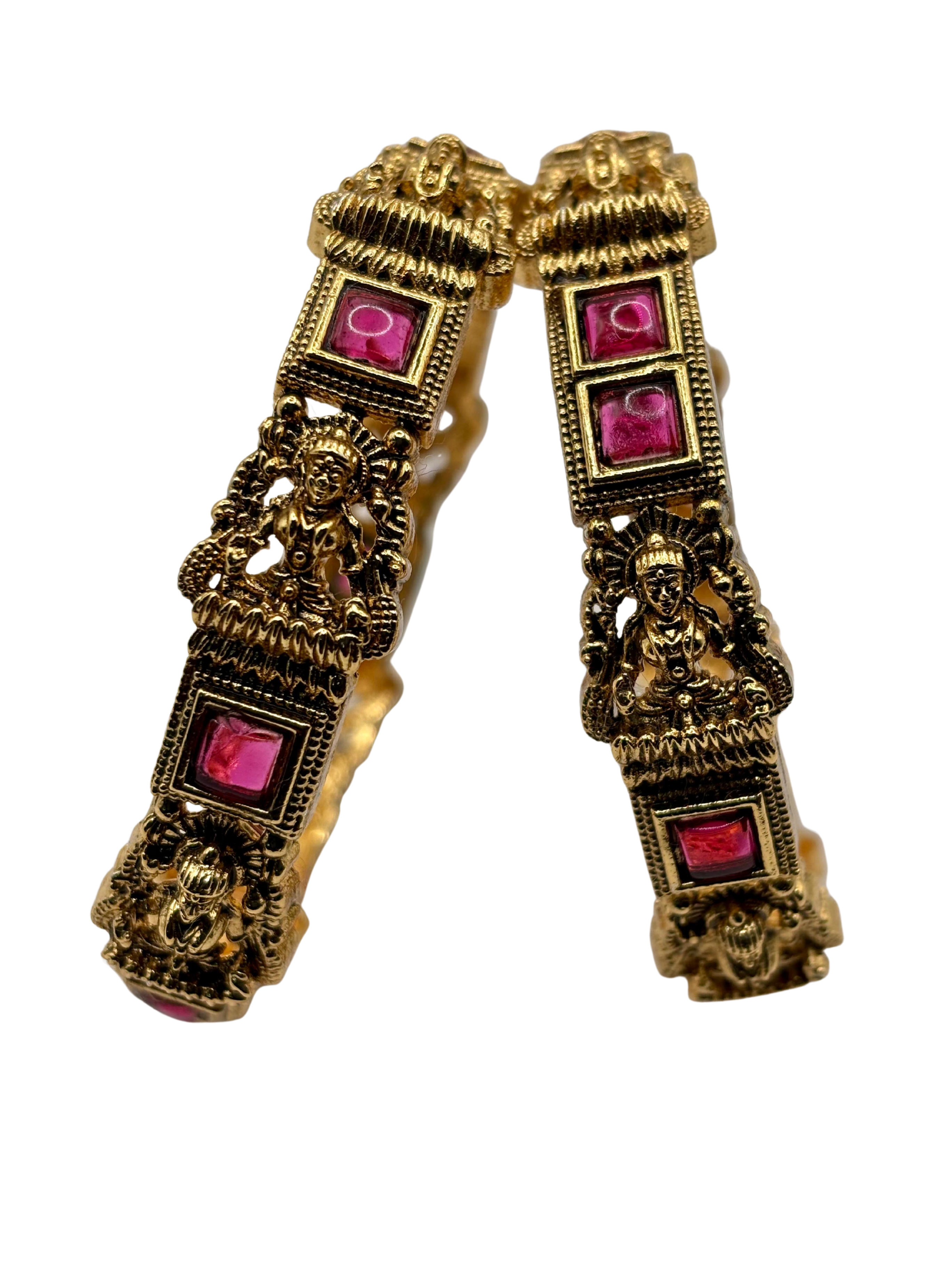 Temple Lakshmi Ruby Antique Bangles (Set of 2)