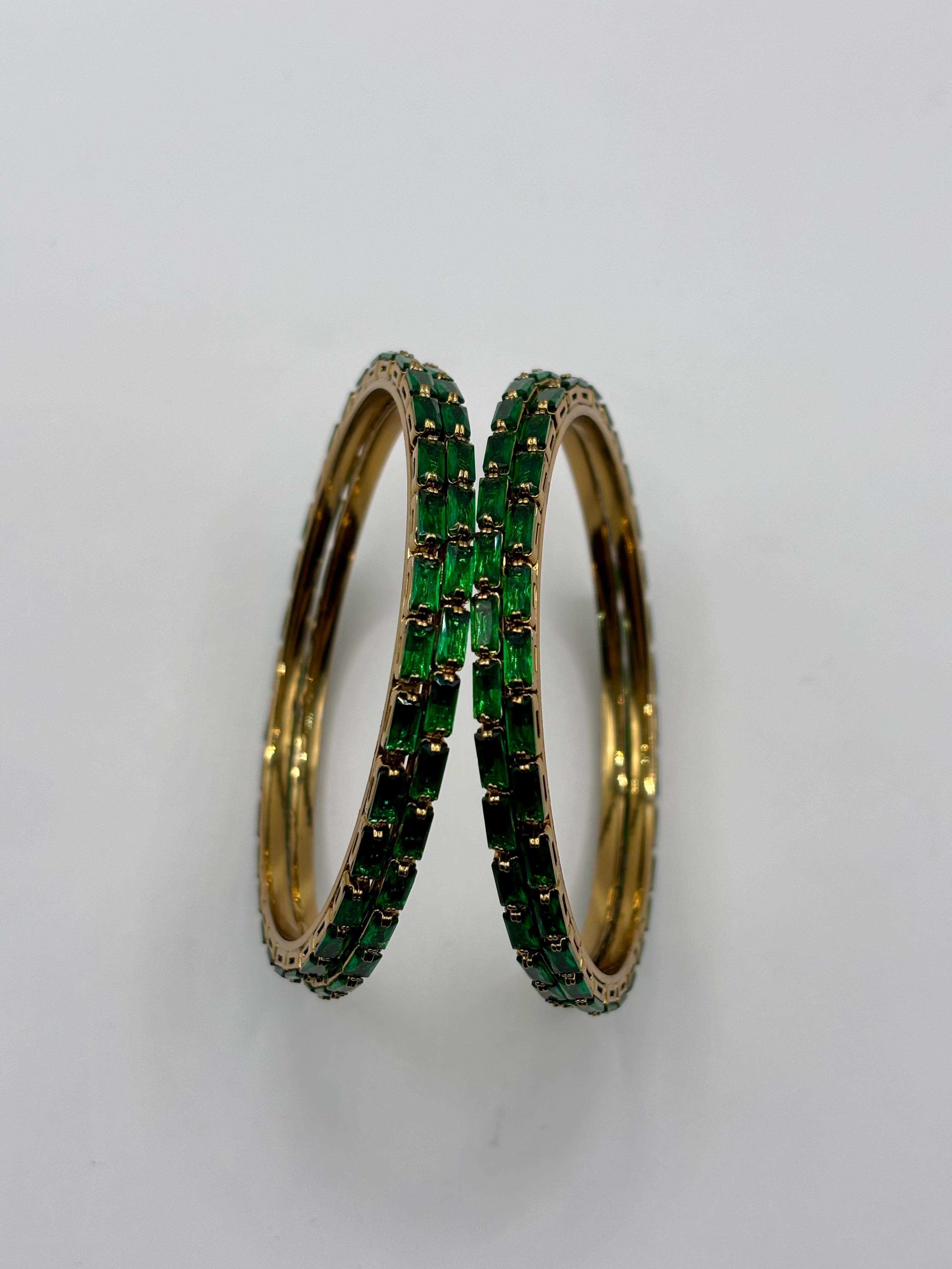 Emerald Green Crystal Bangles (Set of 4)