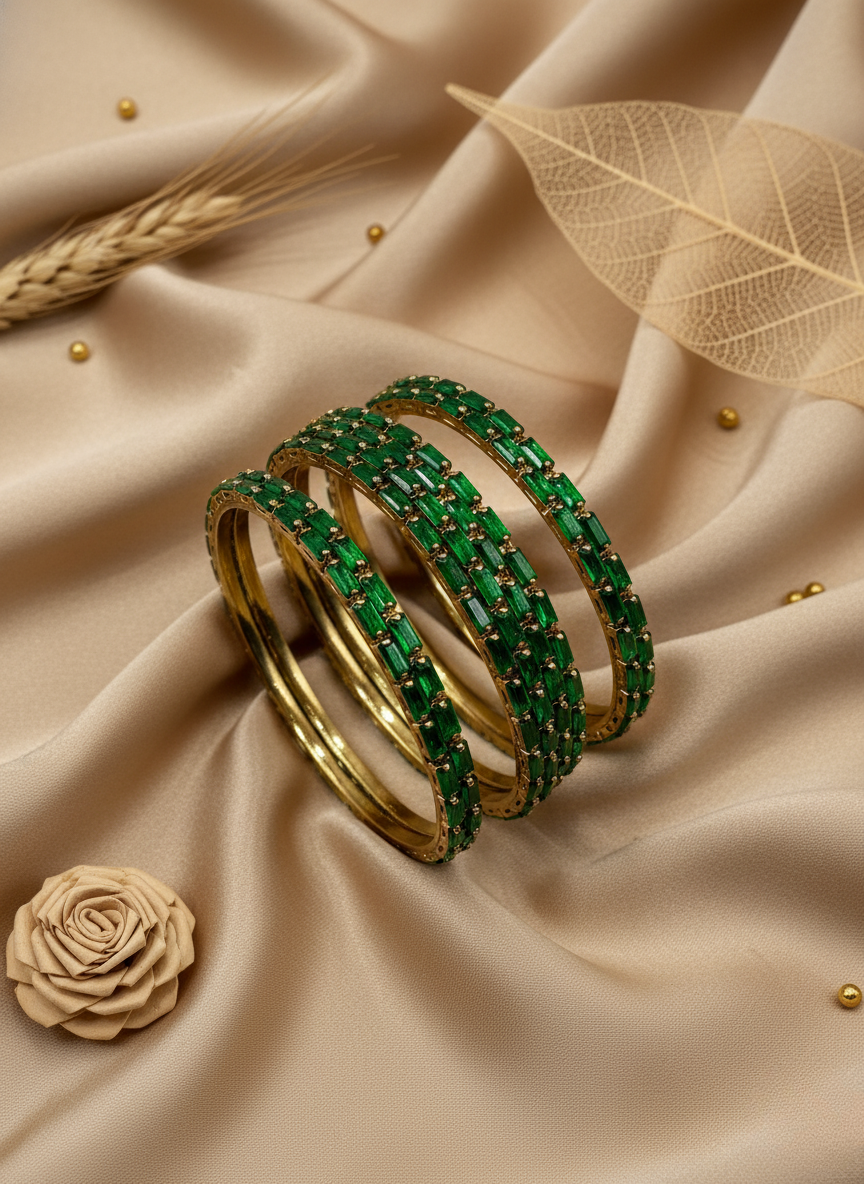 Emerald Green Crystal Bangles (Set of 4)