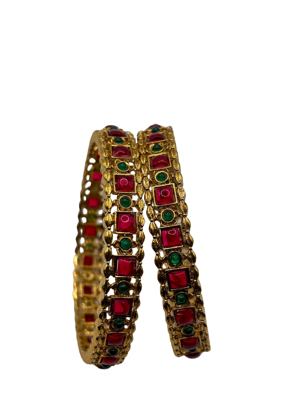 Antique Ruby Square Floral Bangles (Set of 2)