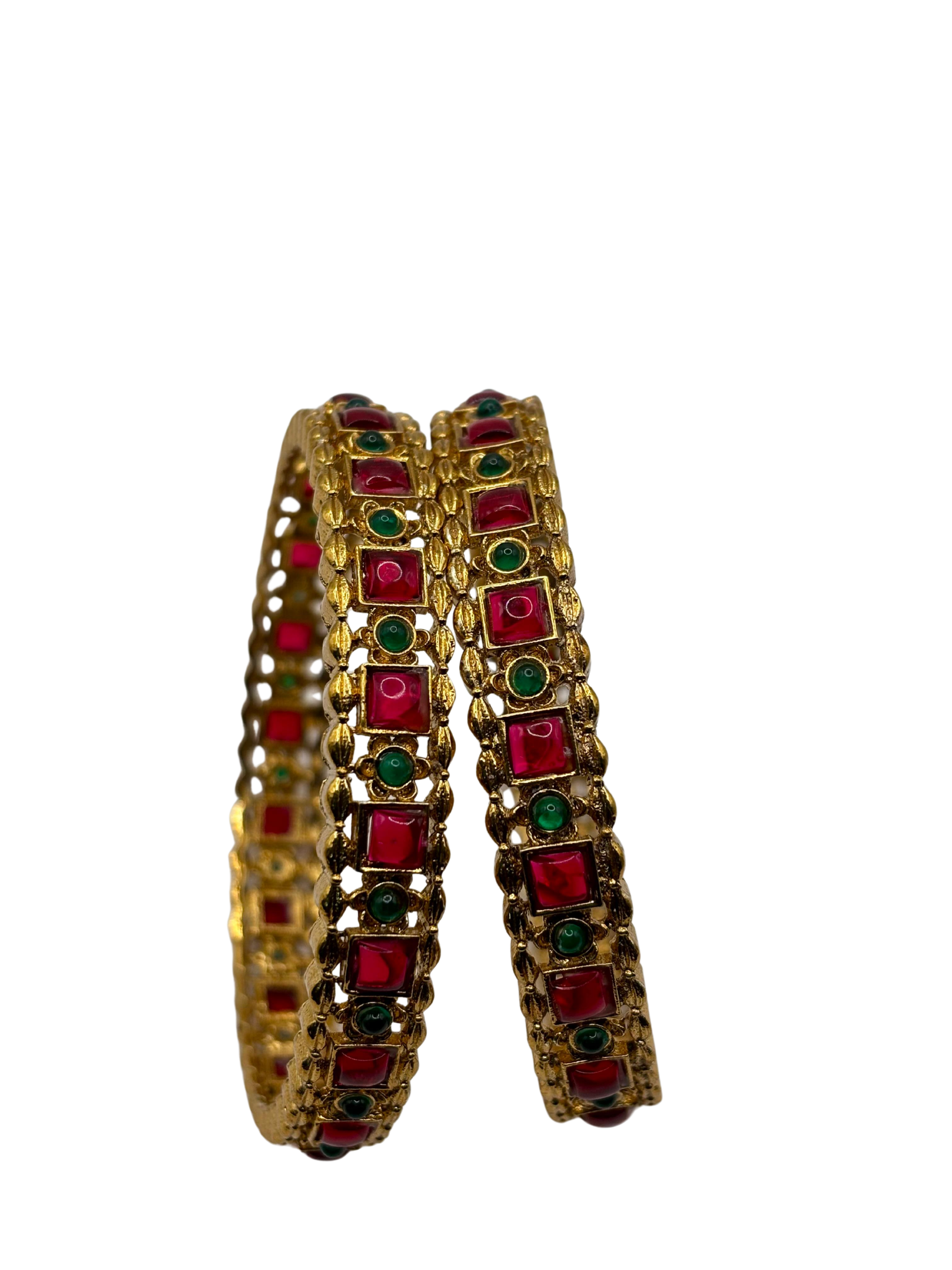 Antique Ruby Square Floral Bangles (Set of 2)