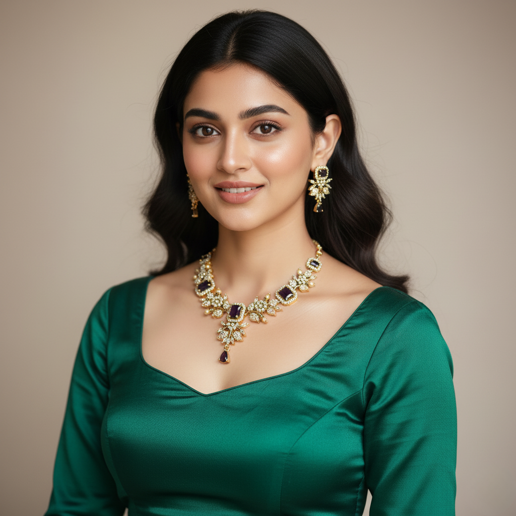 Amethyst Glow AD Necklace Set