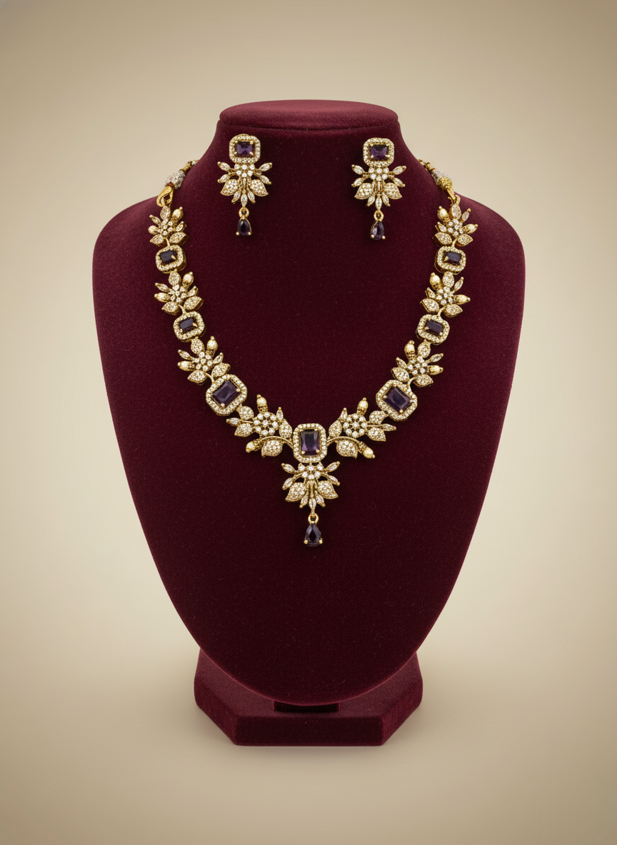 Amethyst Glow AD Necklace Set