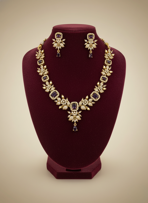 Amethyst Glow AD Necklace Set