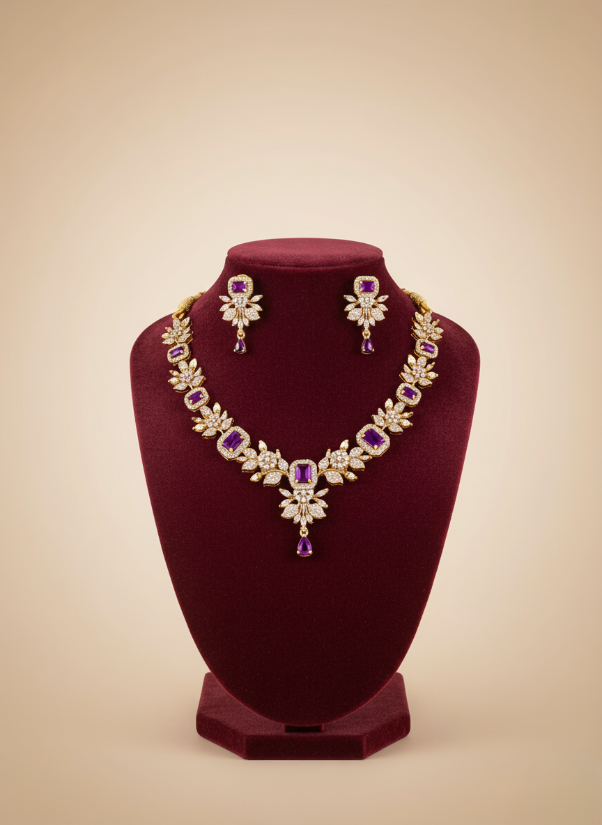 Amethyst Glow AD Necklace Set