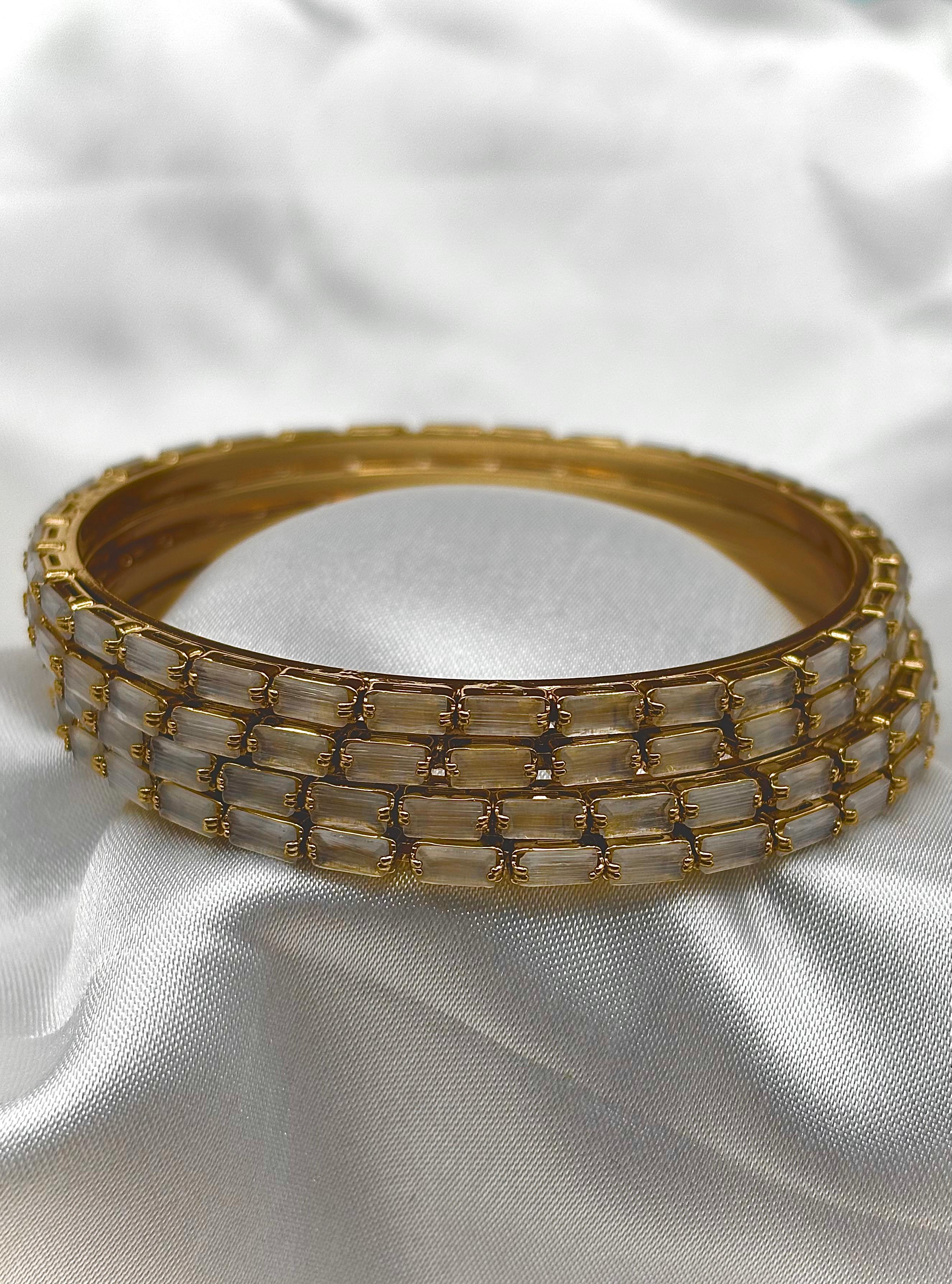 Elegant White Crystal Bangles (Set of 4)