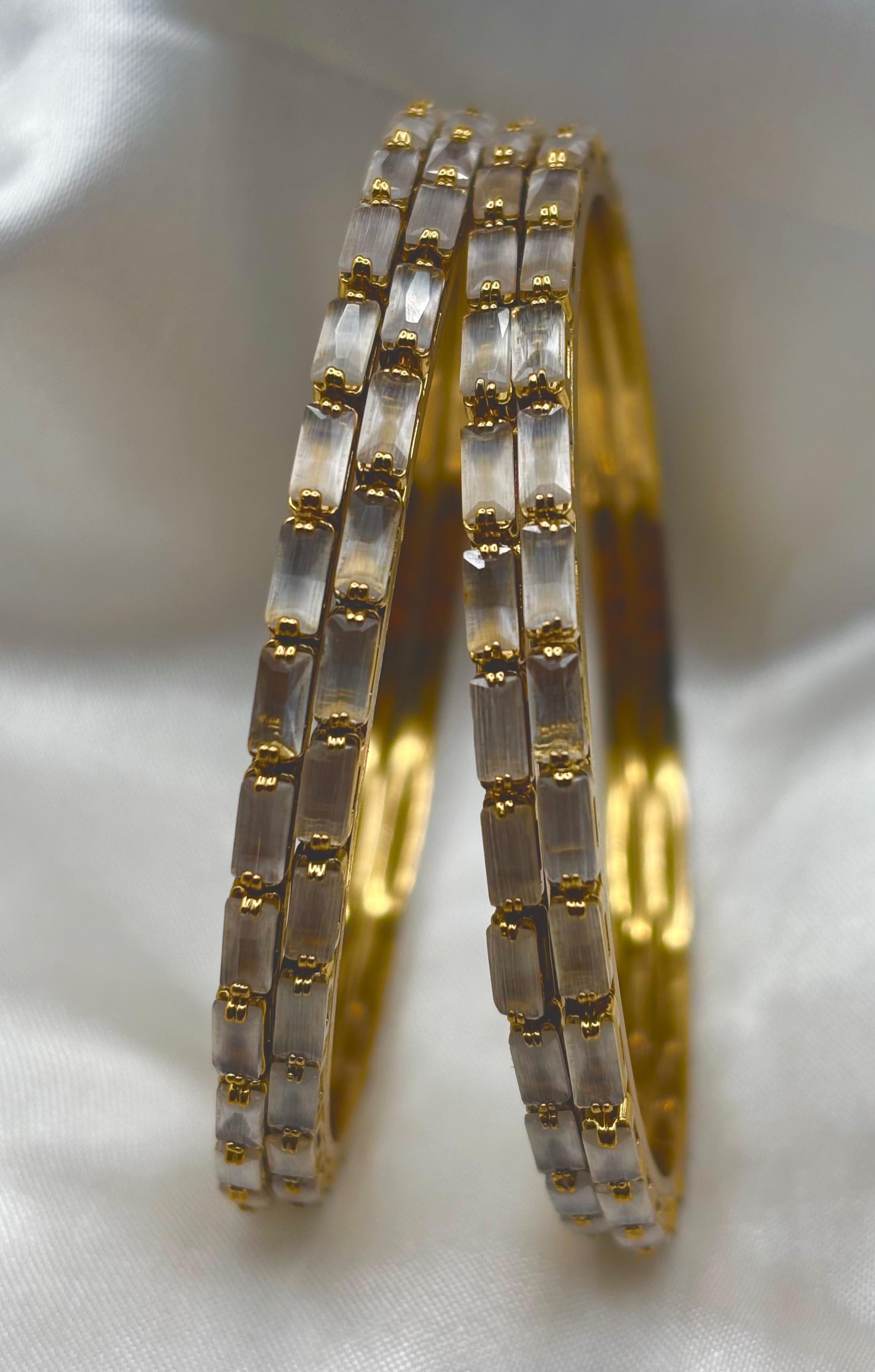 Elegant White Crystal Bangles (Set of 4)