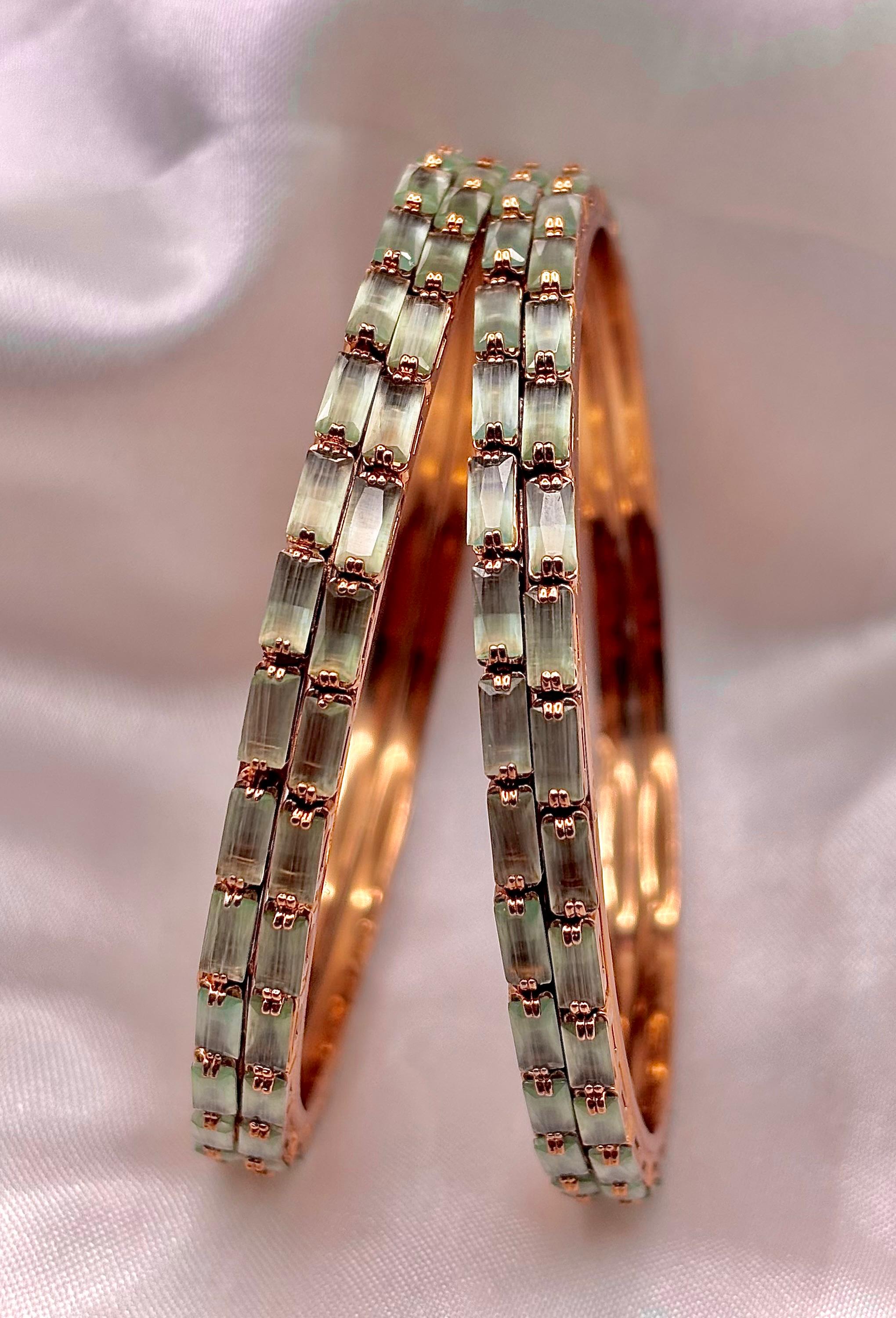 Mint Green Crystal Bangles (Set of 4)