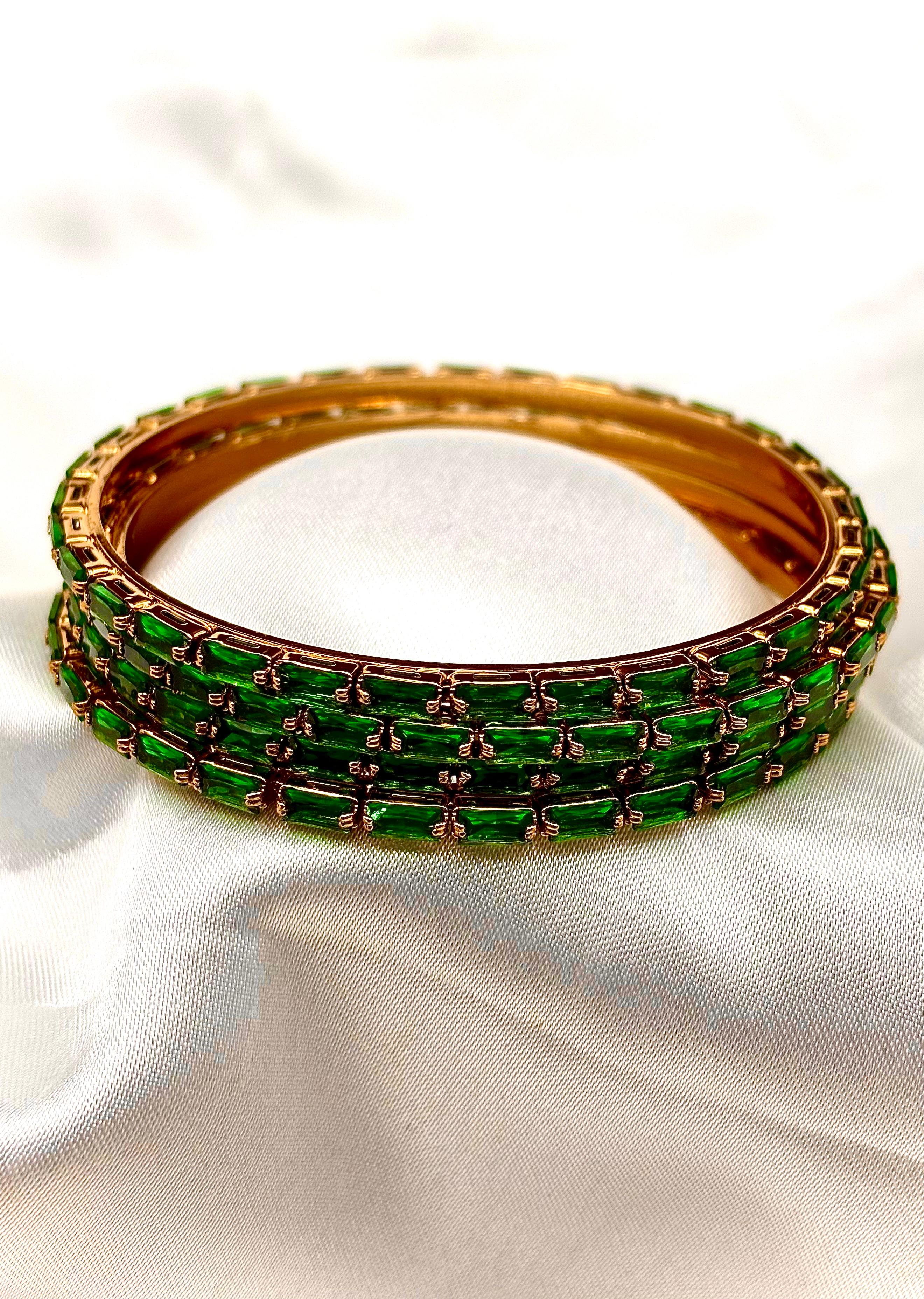 Emerald Green Crystal Bangles (Set of 4)