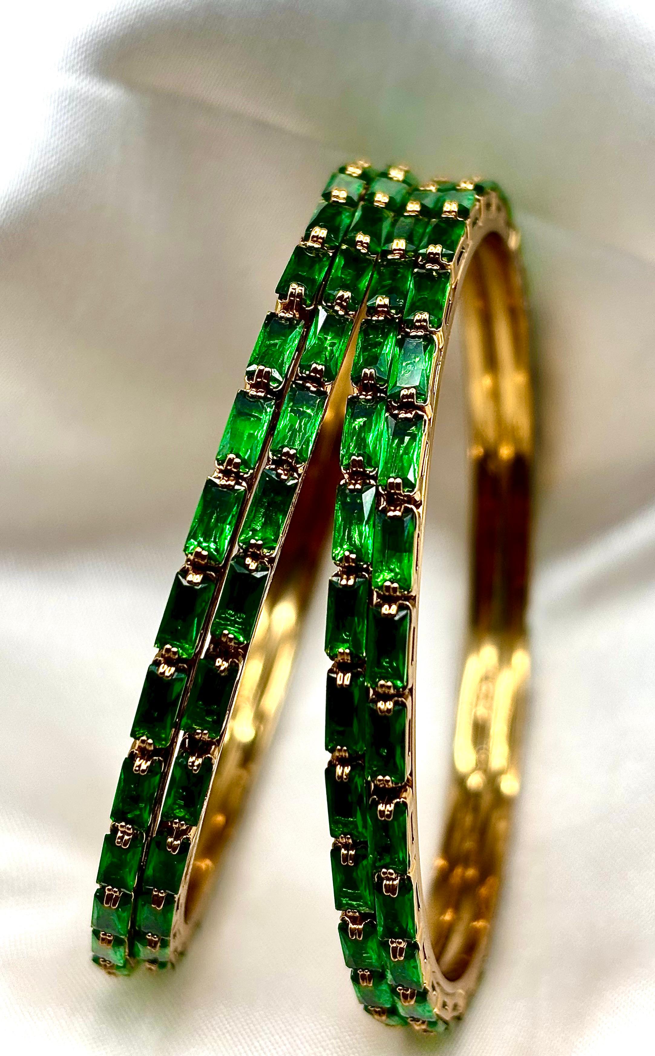 Emerald Green Crystal Bangles (Set of 4)