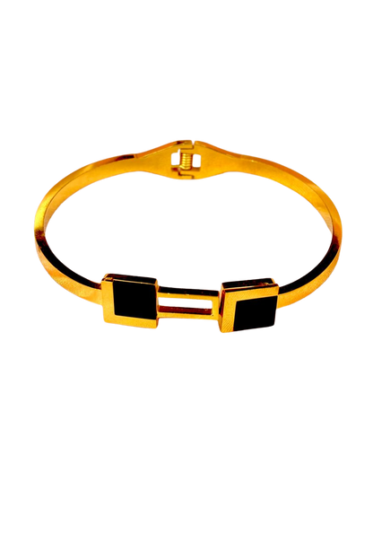Black Enamel Geometric Link Bracelet (Korean Style)