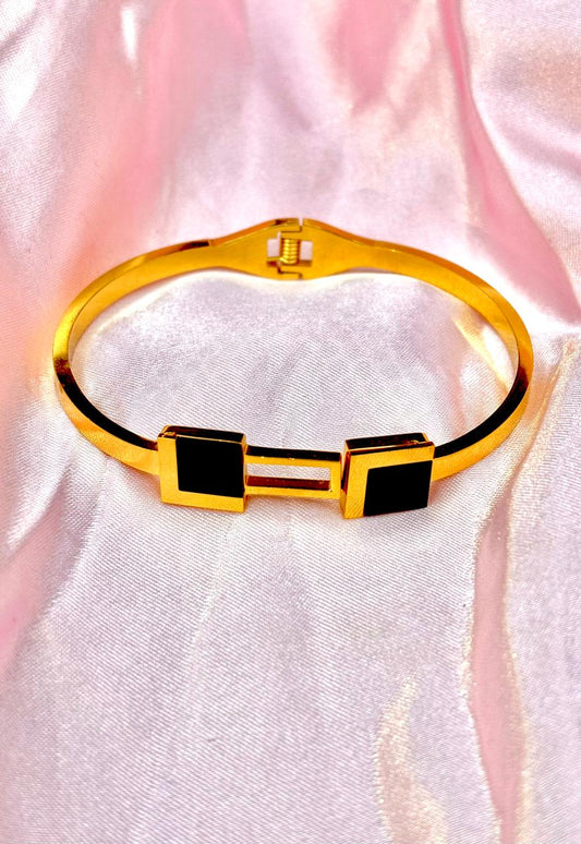 Black Enamel Geometric Link Bracelet (Korean Style)
