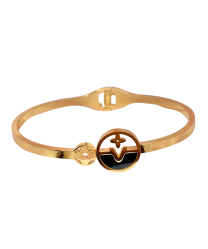 Black Enamel Circle Bracelet – Korean Minimal Chic