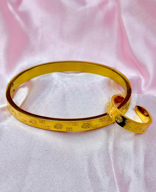 Royal Bloom Bracelet & Ring Combo (Anti-Tarnish Korean Style)