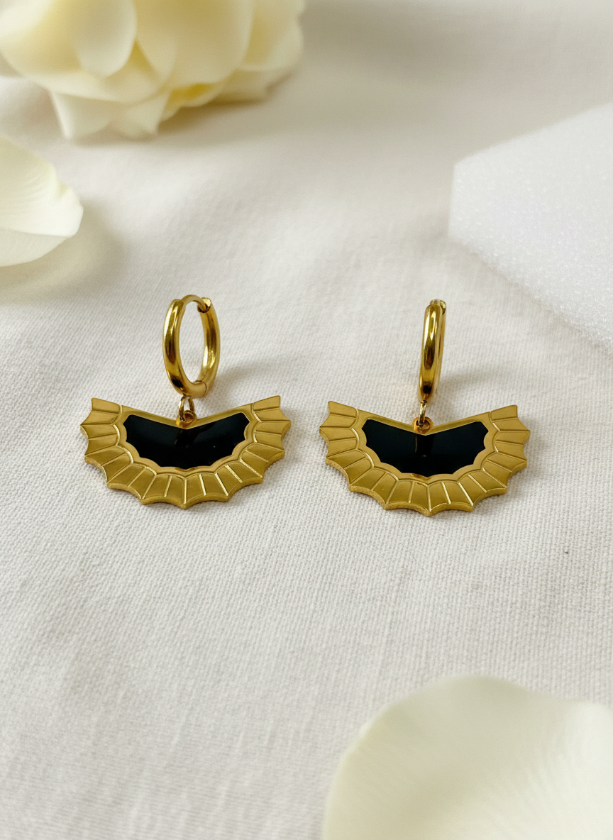 Black Enamel Sunburst Hoops