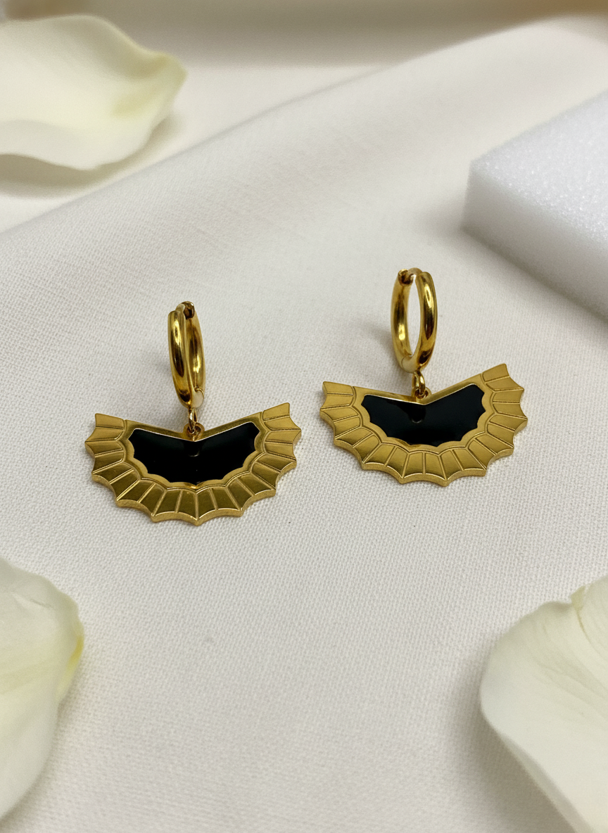 Black Enamel Sunburst Hoops