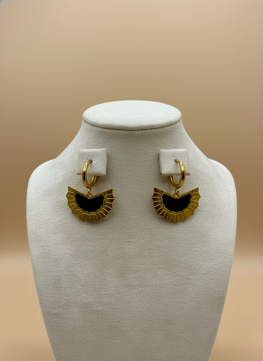 Black Enamel Sunburst Hoops