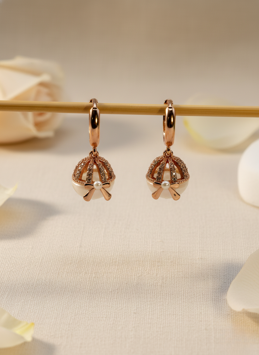 Rose Gold Pearl Dome Earrings