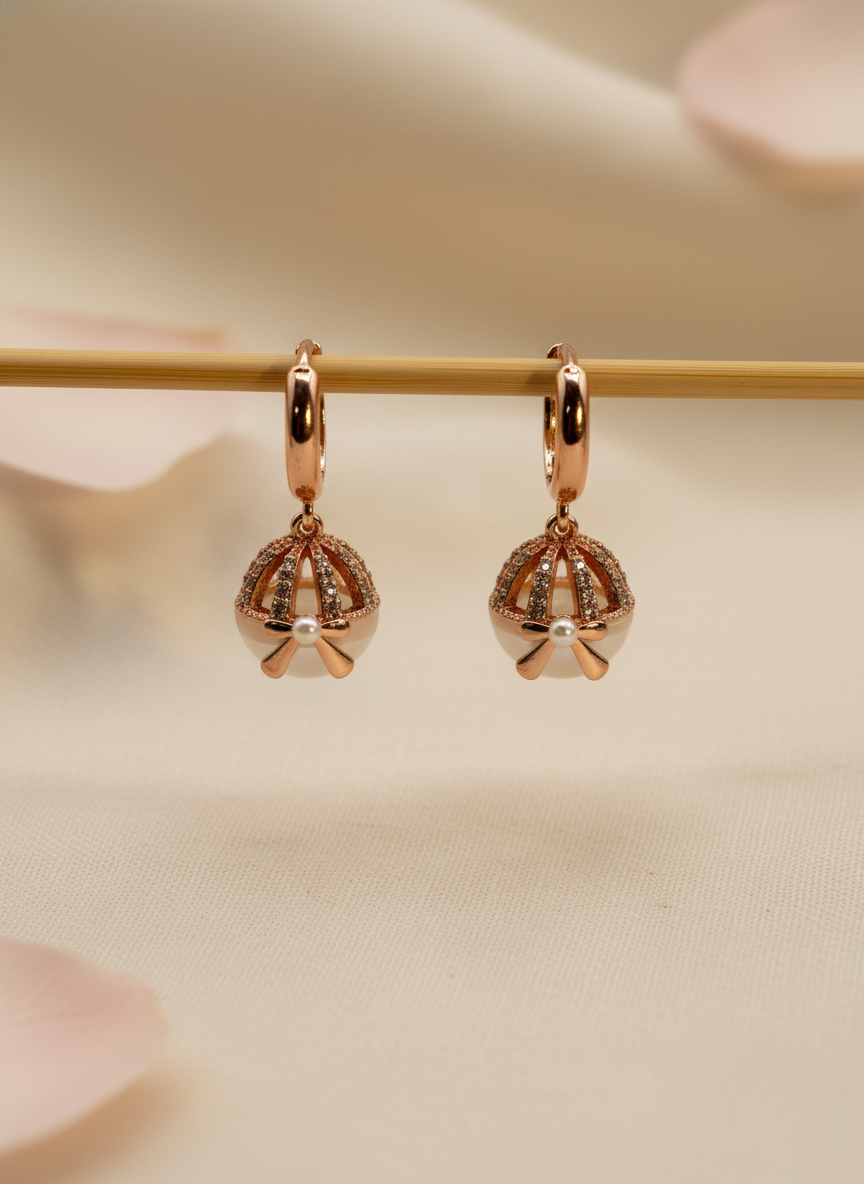 Rose Gold Pearl Dome Earrings