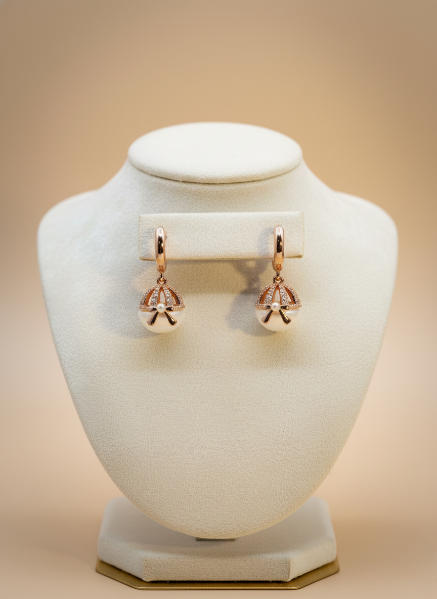 Rose Gold Pearl Dome Earrings