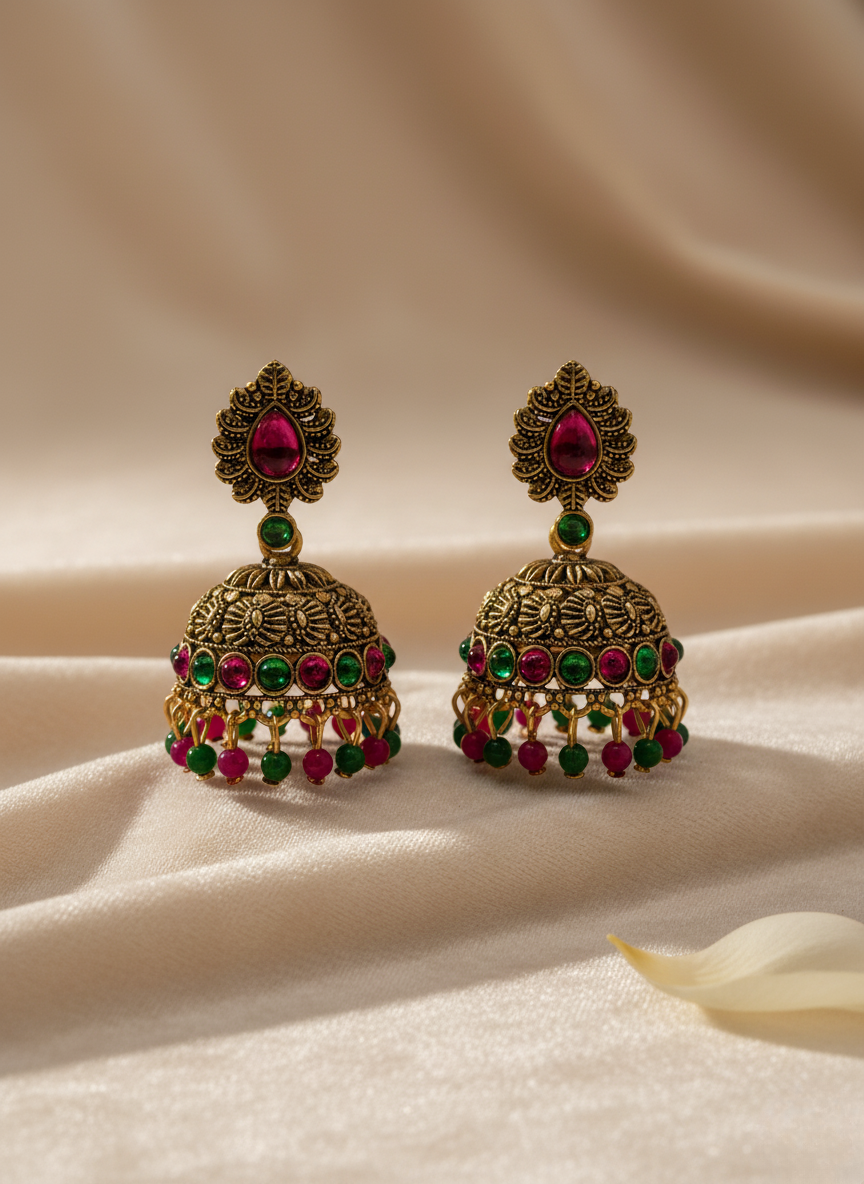 Kashwi Antique Ruby-Emerald Jhumkas