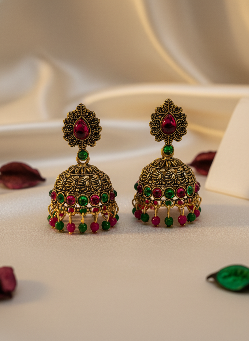 Kashwi Antique Ruby-Emerald Jhumkas