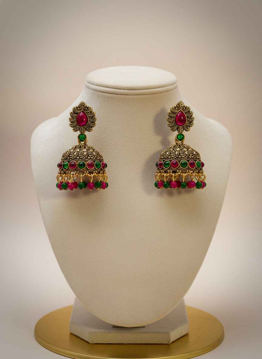 Kashwi Antique Ruby-Emerald Jhumkas