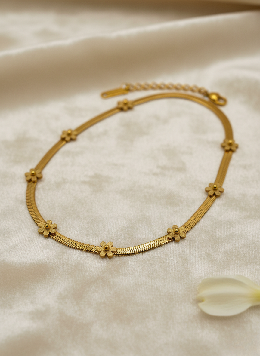 Korean Style Floral Gold Anklet