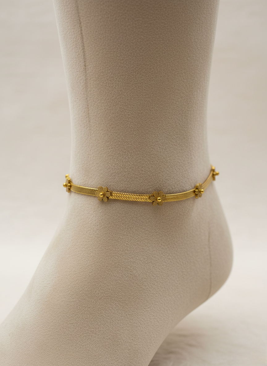 Korean Style Floral Gold Anklet