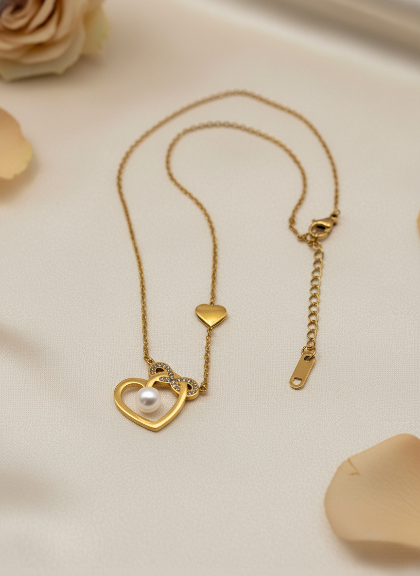Heart Pearl Infinity Necklace