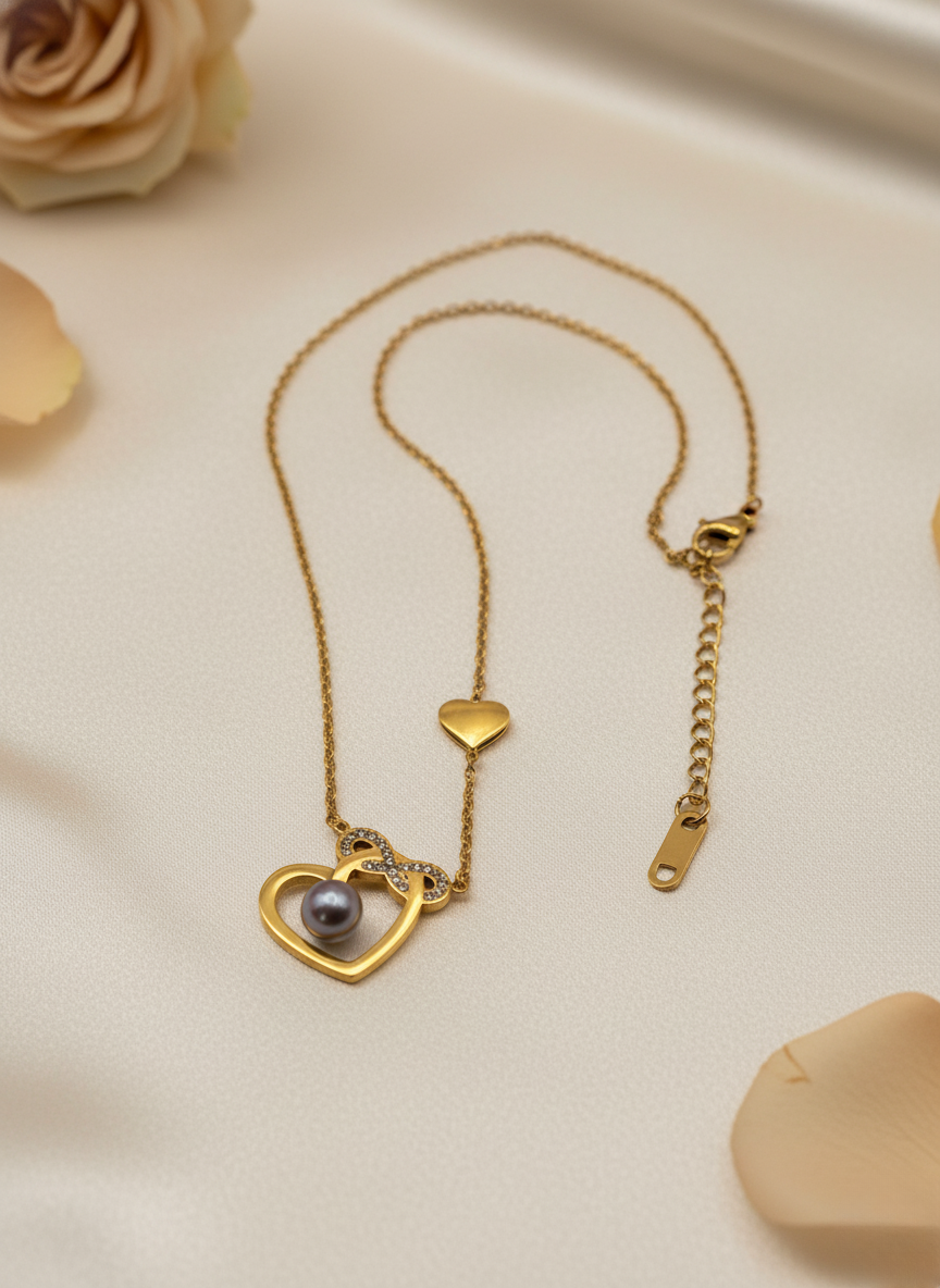 Heart Pearl Infinity Necklace
