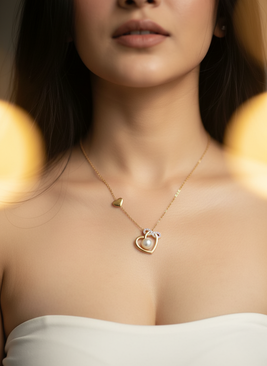 Heart Pearl Infinity Necklace