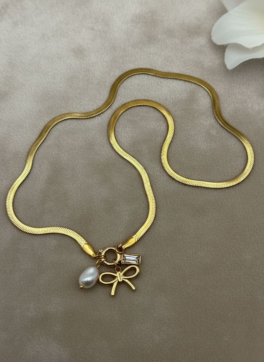 Bow & Pearl Charm Necklace