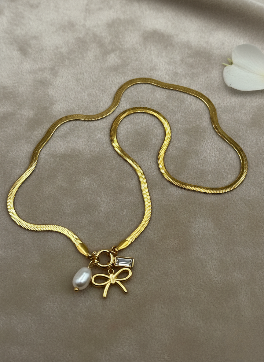 Bow & Pearl Charm Necklace
