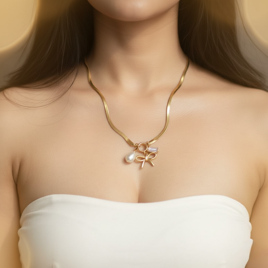 Bow & Pearl Charm Necklace